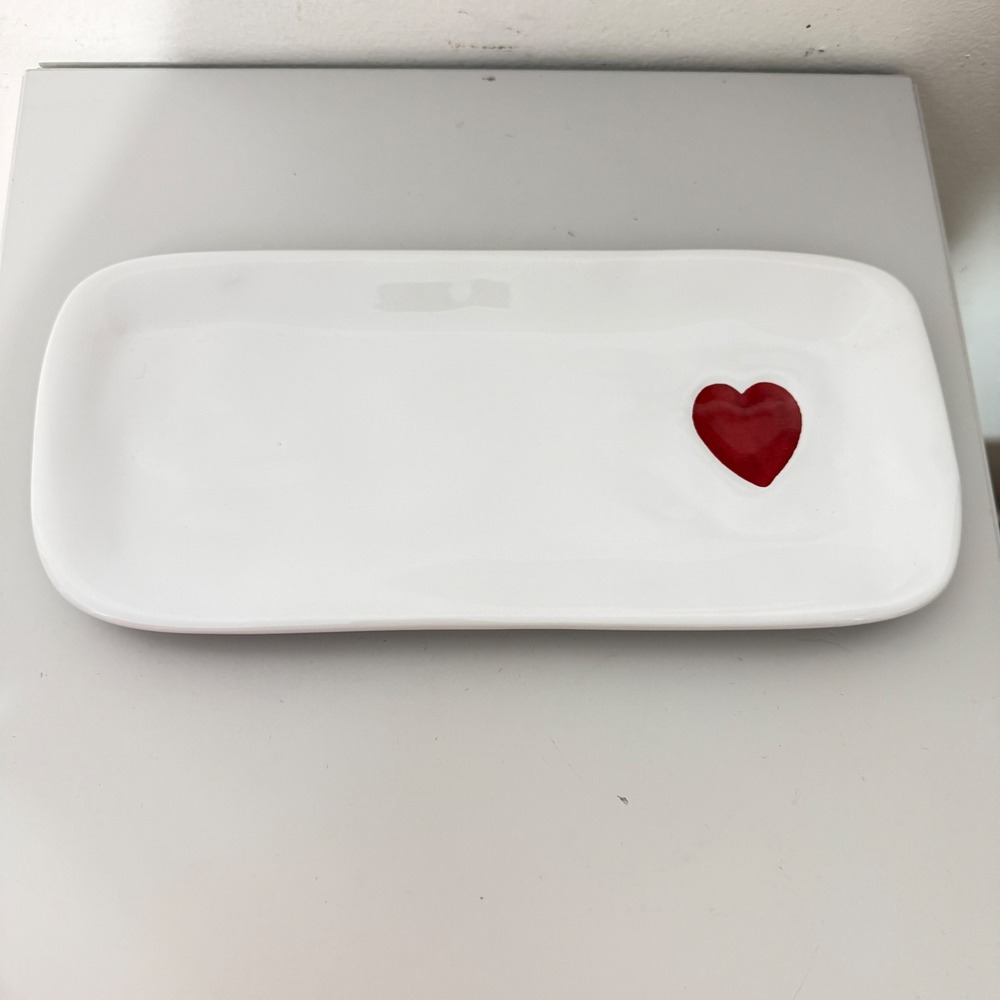 Williams Sonoma Heart Appetizer Tray  White Red Ceramic Platter